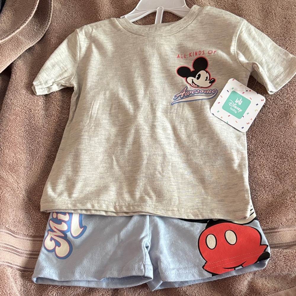 Disney Mickey Mouse Kids Pajama Set - Cream and Light Blue